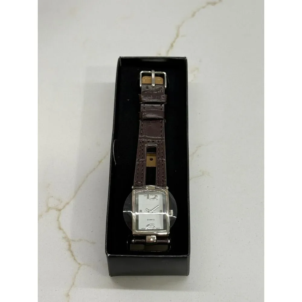 Avon Unisex Casual Watch Brown Faux Leather Strap Rectangular Face – New in Box